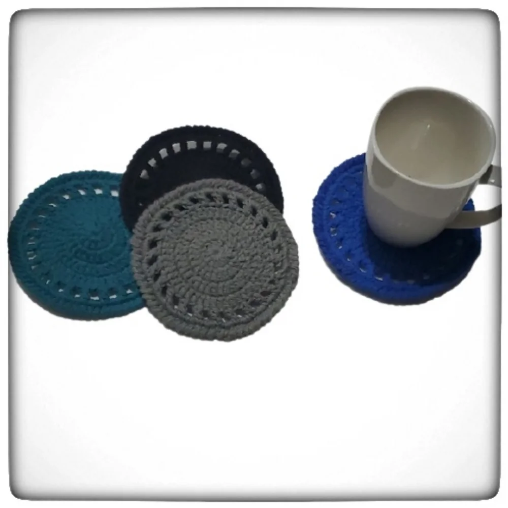 Ecofriendly Cotton Round Coaster Set of 4-Handmade Crocheted- Mixed Dark Colors